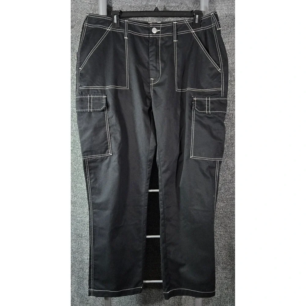 True Religion Bobby Baggy Cargo Mens Black White Contrast Stitch Utility 38x32